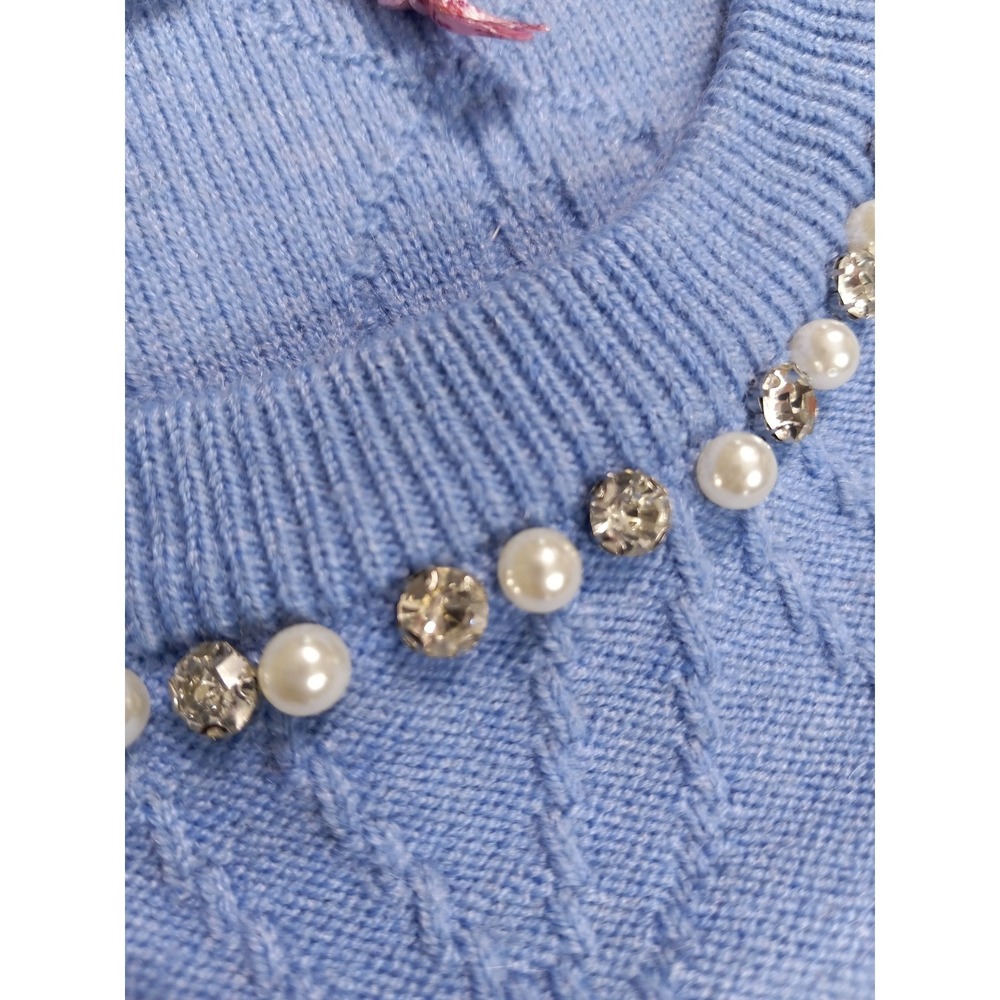 NWT Nanette Lepore Blue Pointelle Rhinestone Embellished Sweater Size S - Picture 4 of 11